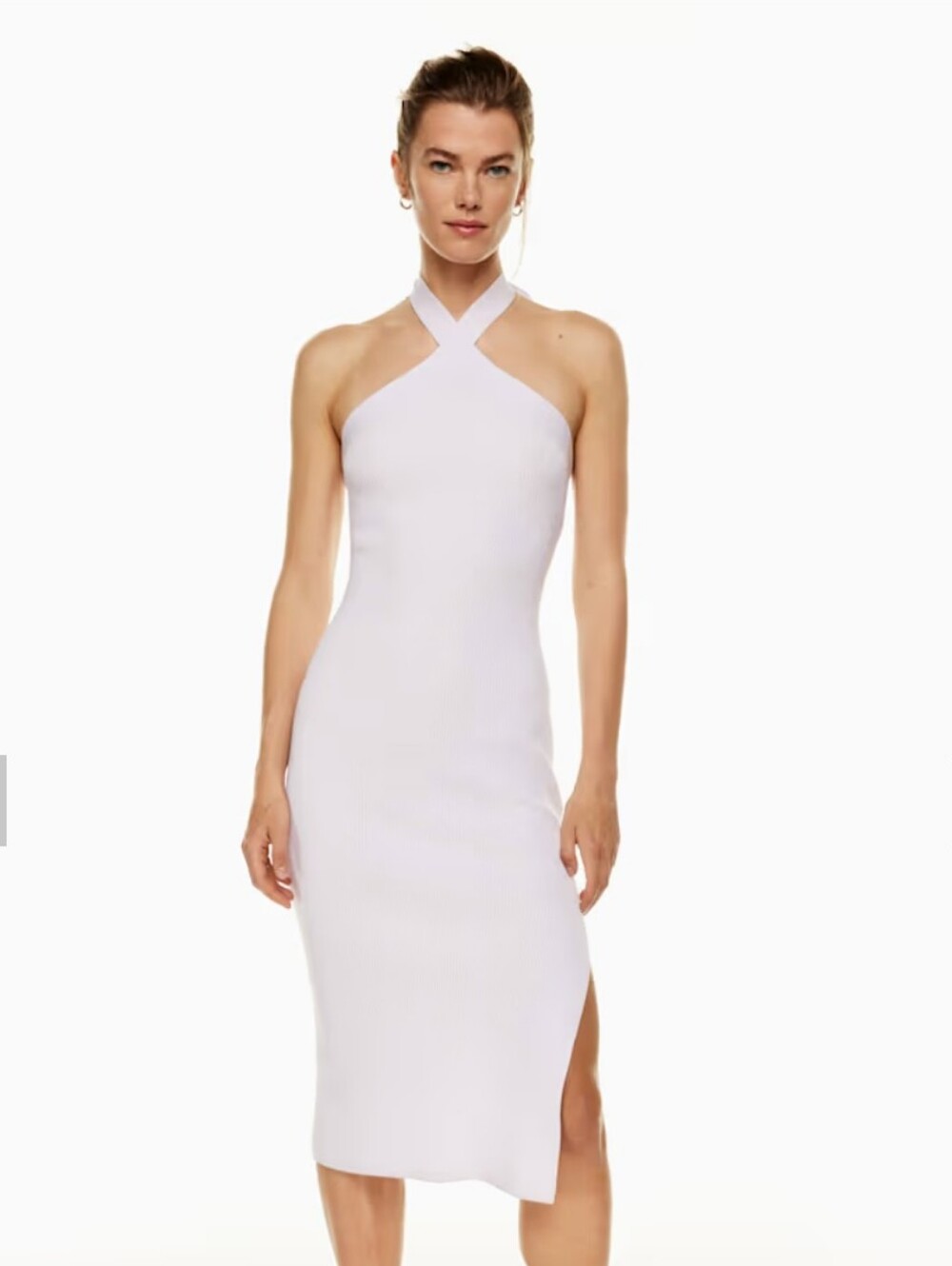 NWT Wilfred Cayenne Halter Dress Sz XXS Lavender Sleeveless Knit Bodycon Midi